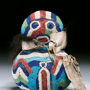 thumbnail of Object made out of Gourd, animal hide, animal fur, glass beads, thread titled Beaded Gourd, Fipa.