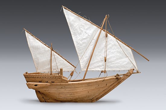 thumbnail of Object made out of wood, cloth, twine titled Model of a Dhow, Swahili.