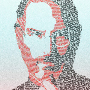 thumbnail of Inkjet print by Shuaige He titled Steve Jobs â€œDonâ€™t Settleâ€.