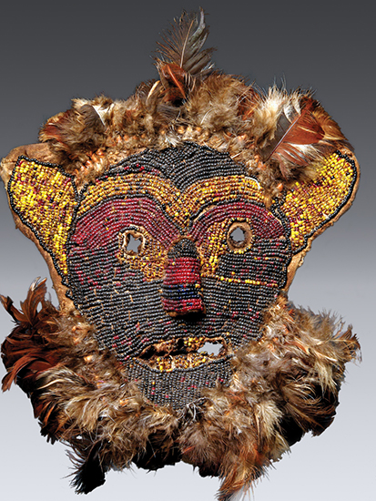 thumbnail of Object made out of glass beads, textile titled Mask (lion), Ha / Tabwa.
