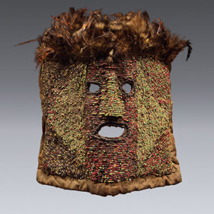 thumbnail of Object made out of Glass beads, fiber, feathers titled Mask, Ha.