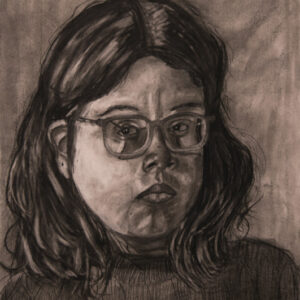 thumbnail of Charcoal on paper by Sasha Rojas titled Grumpy Face.