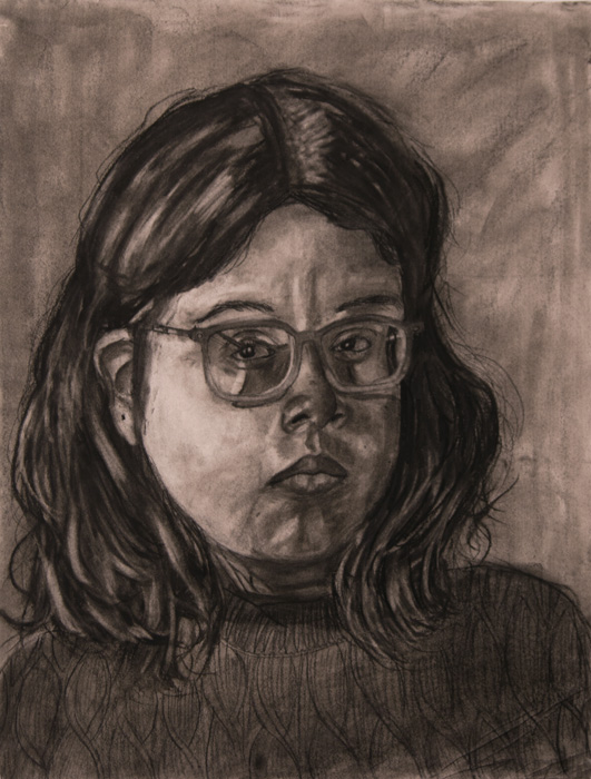 thumbnail of Charcoal on paper by Sasha Rojas titled Grumpy Face.