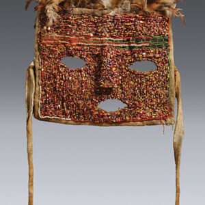 thumbnail of Object made out of glass beads, feathers, textile, thread titled Mask, beaded, Ha / Tabwa.