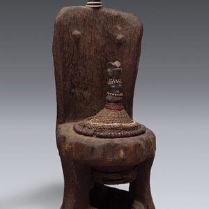 thumbnail of Object made out of wood, gourd, glass beads, twine, organic materials titled Medicine Container inserted into Chair, Kwere.