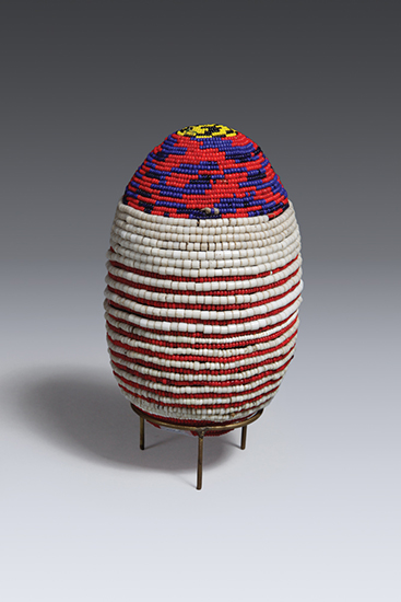 thumbnail of Object made out of Gourd, glass beads, beeswax, fiber, thread titled Beaded Gourd (mulimu), Nyaturu.
