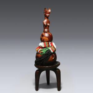 thumbnail of Object made out of Wood, gourd, glass beads, medicinal substances titled Medicine Container on Miniature Stool, Kwere.