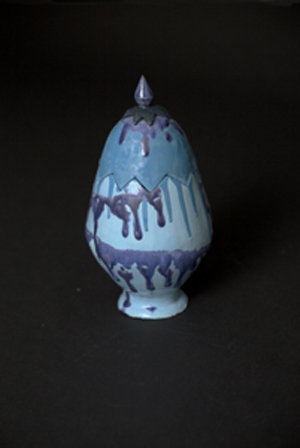 thumbnail of Blue Egg Jar by Bernadette Maske. Medium: Ceramic. Size 10â€ High Date 2016