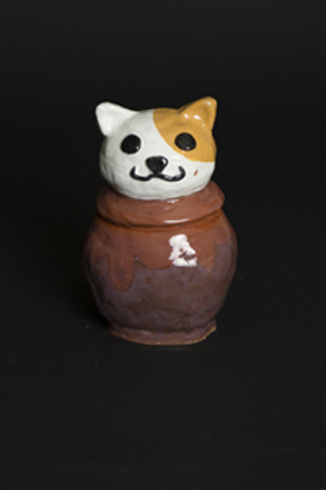 thumbnail of Cat in the Jar by Meng-Ju Yu. Medium: Ceramic. Size 9” HighDate 2016