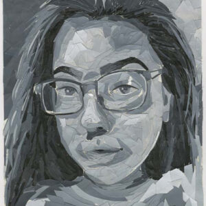 thumbnail of Gouache on paper collage by Anny Fernandez titled Self Portrait.
