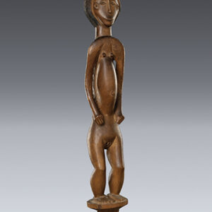 thumbnail of Object made out of wood, pyrography titled Female Figure on Stool, Tongwe.