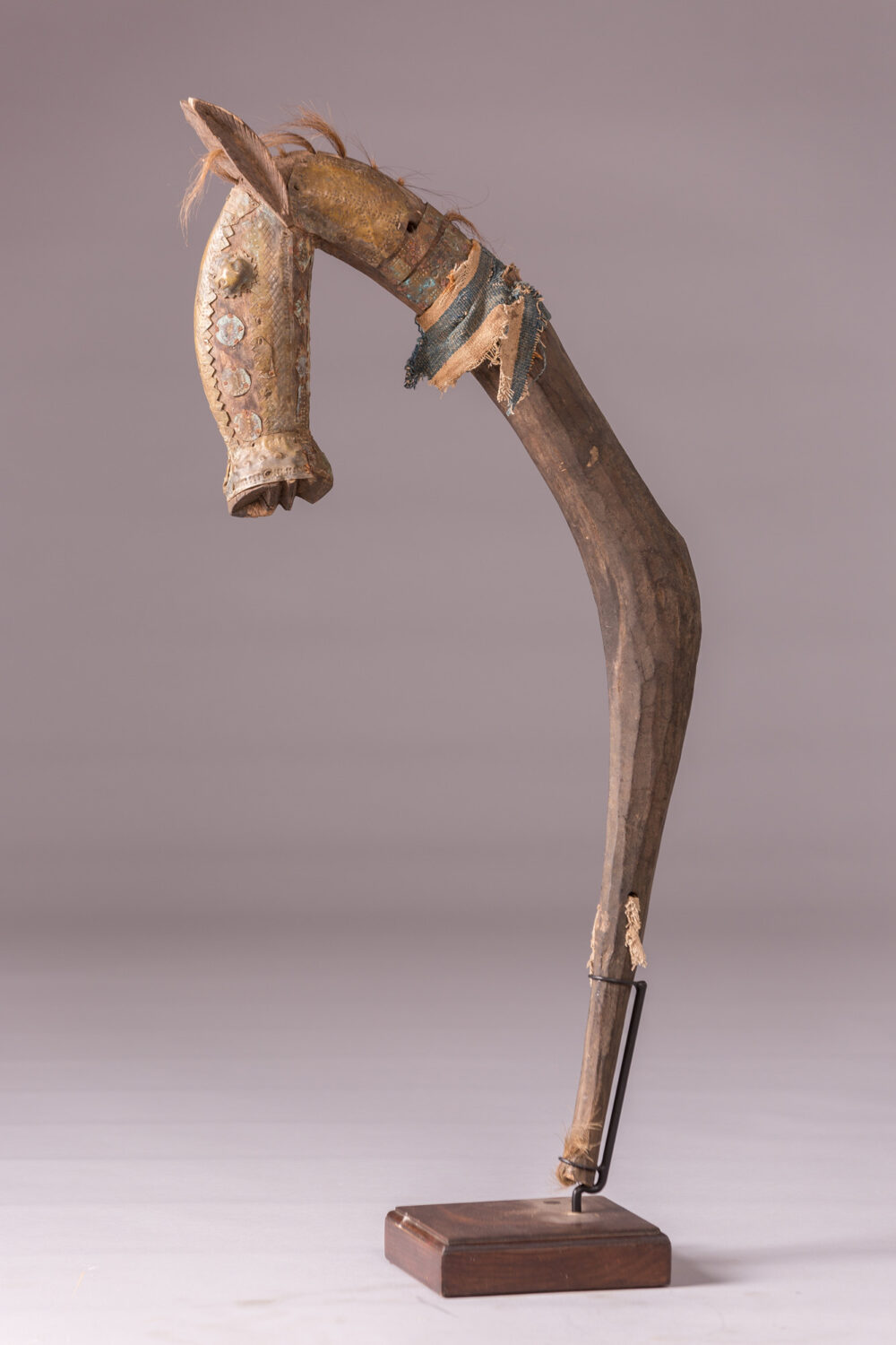 thumbnail of Horse Staff made with wood, animal hair, textile, brass.