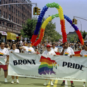 thumbnail of Photo of Bronx Pride activists march in the Queens Pride Parade