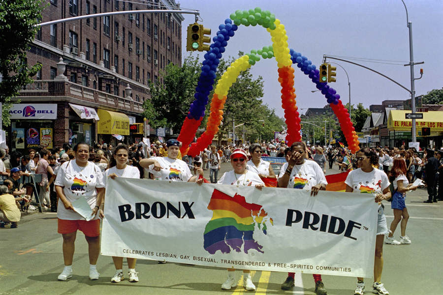 thumbnail of Photo of Bronx Pride activists march in the Queens Pride Parade
