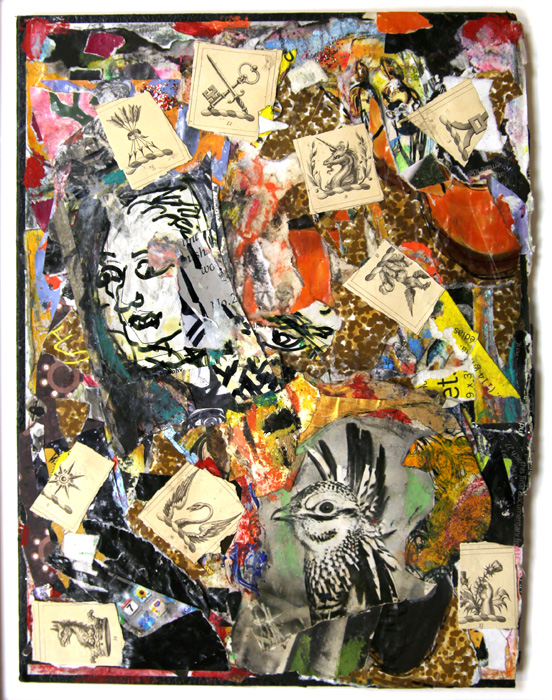 thumbnail of A collage by artist Miriam Beerman. medium: oil pastel, paper, mixed media