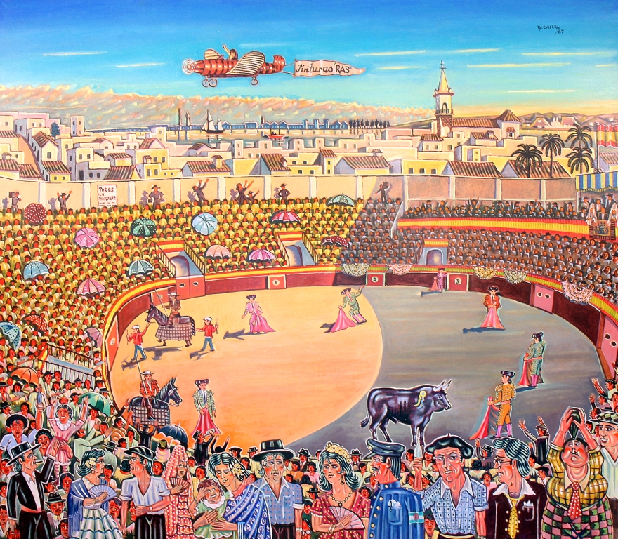 thumbnail of Oil on canvas by Rafael Aguilera titled Toros en Ayamonte.