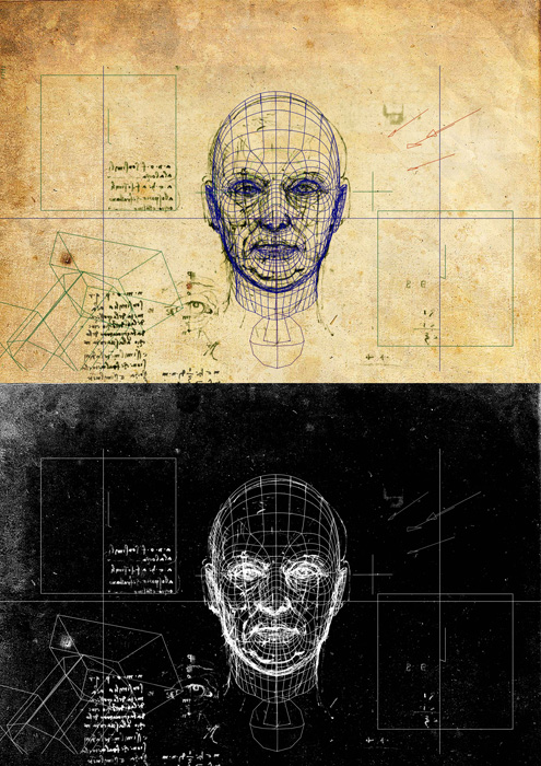thumbnail of Digital print with AR installation and hand drawing from Making of Eve Clone Documentation I titled Head II.