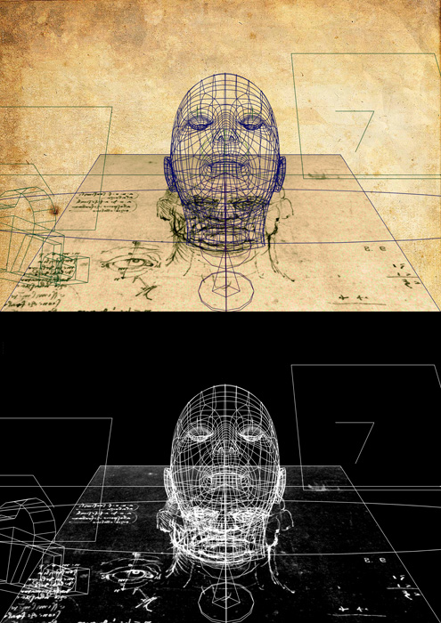 thumbnail of Digital print with AR installation and hand drawing from Making of Eve Clone Documentation I titled Head III.