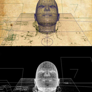 thumbnail of Digital print with AR Installation and hand drawing from Making of Eve Clone Documentation I titled Head IV.