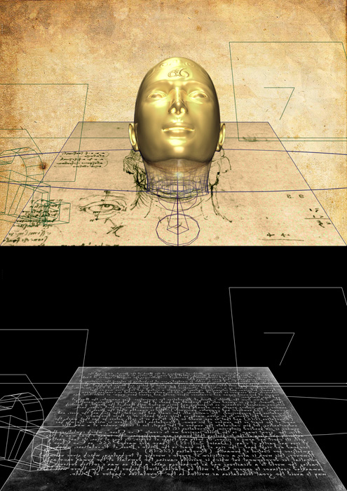 thumbnail of Digital print with AR installation and hand drawing from Making of Eve Clone Documentation I titled Head V.
