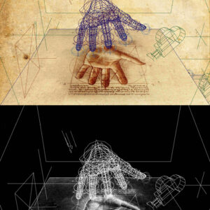 thumbnail of Digital print with AR installation and hand drawing from Making of Eve Clone Documentation I titled Hand III.