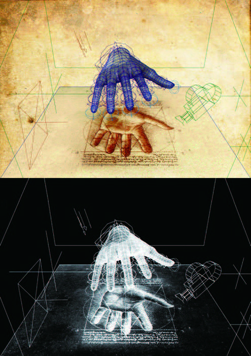 thumbnail of Digital print with AR installation and hand drawing from Making of Eve Clone Documentation I titled Hand IV.