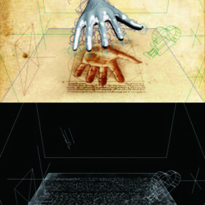 thumbnail of Digital print with AR installation and hand drawing from Making of Eve Clone Documentation I titled Hand V.