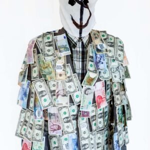 thumbnail of Recycled clothing, international currency, burlap sack, ink by Chin Chih Yang titled Free Money.