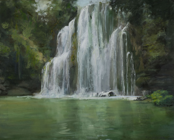 thumbnail of Oil on canvas by Mara Sfara titled Green Waterfall.