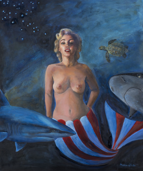 thumbnail of Oil on canvas by Mara Sfara titled Marilyn and the Sharks.