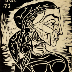 thumbnail of Lino-cut by Pablo Picasso titled Profil de Jacqueline Au Foulard.