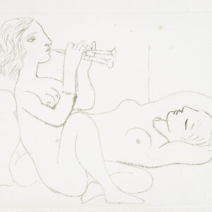 thumbnail of Monotype by Pablo Picasso titled Flutiste Asise et Dormeuse, XI.