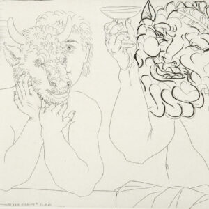 thumbnail of Etching by Pablo Picasso titled Jeune Homme au Masque de Taureau, Faune et Profil de Femme .