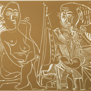 thumbnail of Lino-cut by Pablo Picasso titled Peintre et Modele au Fauteuil.