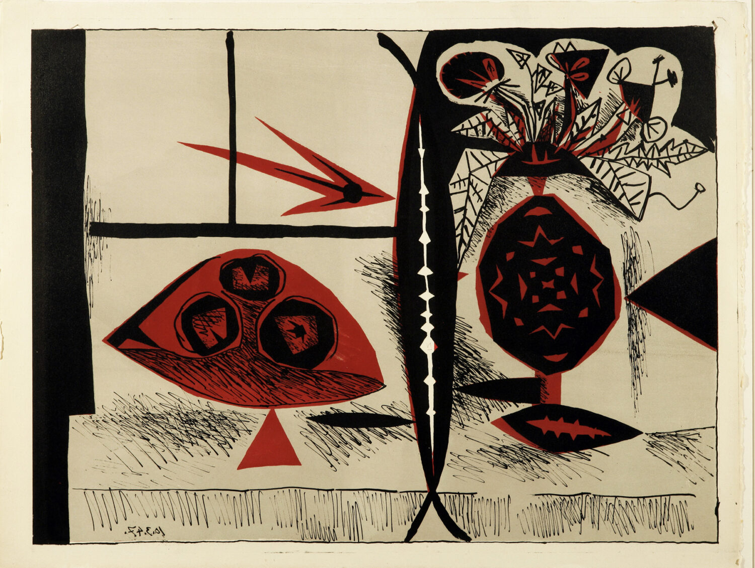 thumbnail of Lithograph by Pablo Picasso titled Composition au Vase de Fleurs.
