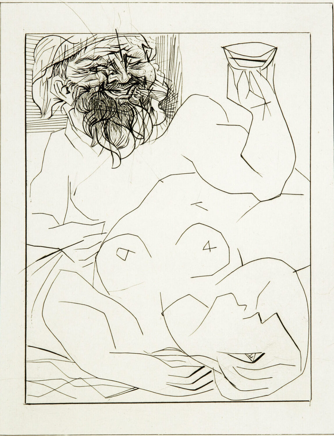thumbnail of Etching/Drypoint by Pablo Picasso titled Bacchus et Femme nue Etendue.
