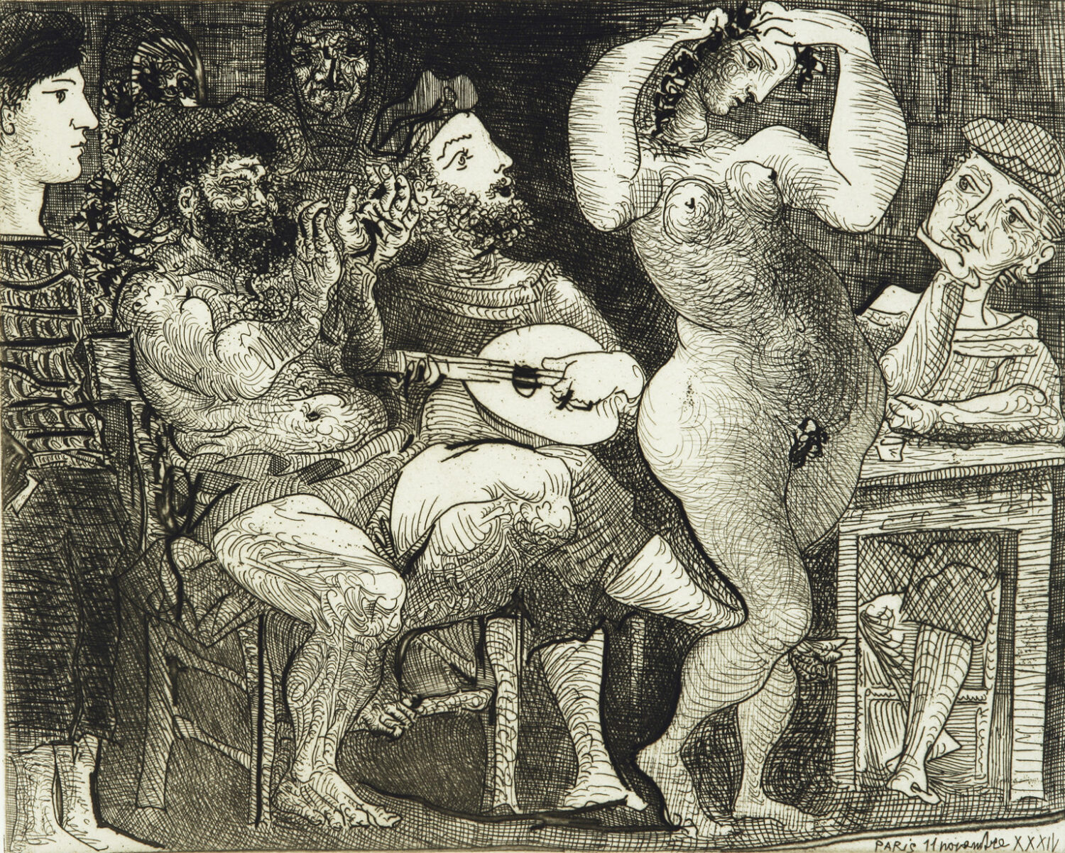 thumbnail of Etching with Scraper by Pablo Picasso titled Au Cabaret.