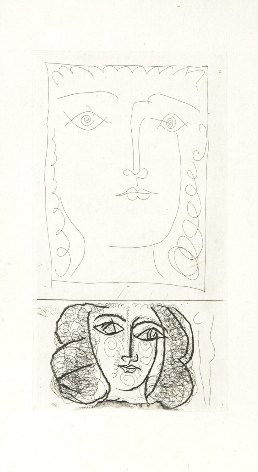 thumbnail of Aquatint and Drypoint by Pablo Picasso titled Deux Tetes de Femme De Face.