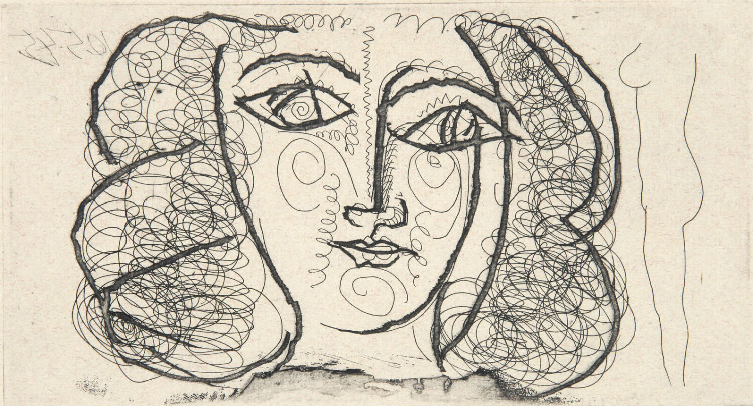 thumbnail of Aquatint and Drypoint by Pablo Picasso titled Deux Tetes de Femme de Face.