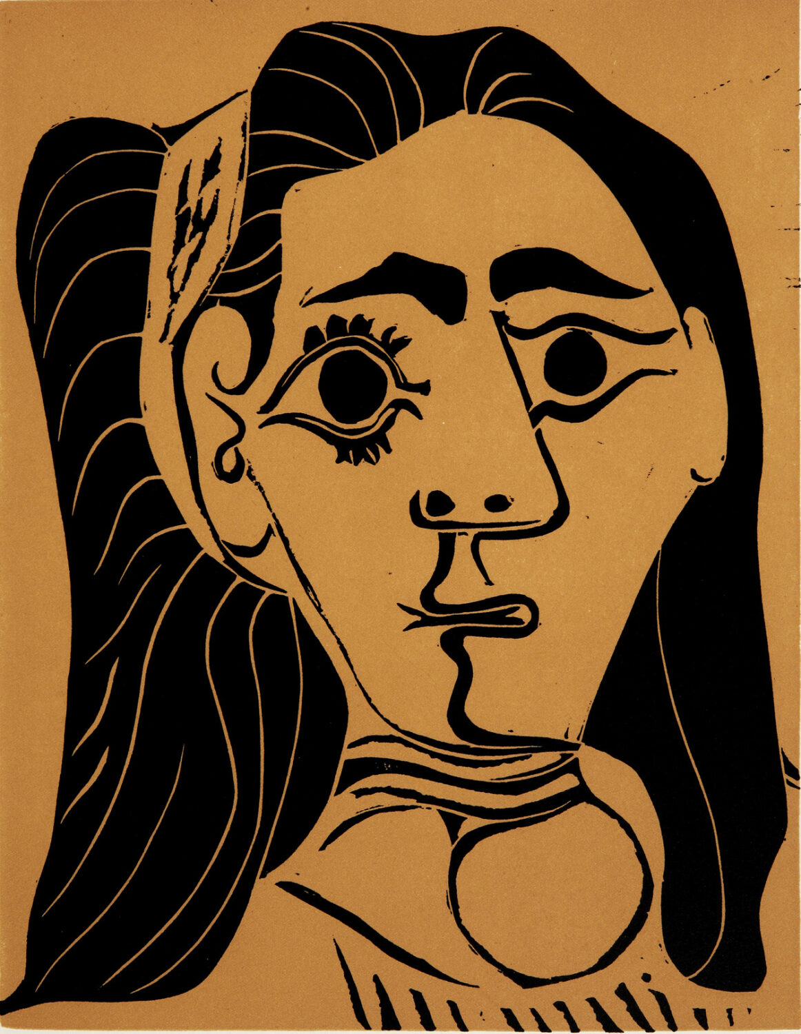 thumbnail of Lino-cut by Pablo Picasso titled Femme Aux Cheveux Flous.