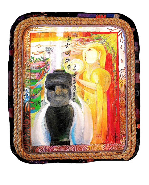 thumbnail of Oil on Wood Panel with Mixed Media Rope Frame by Atsuko Mu Yuma titled High Culture 5.