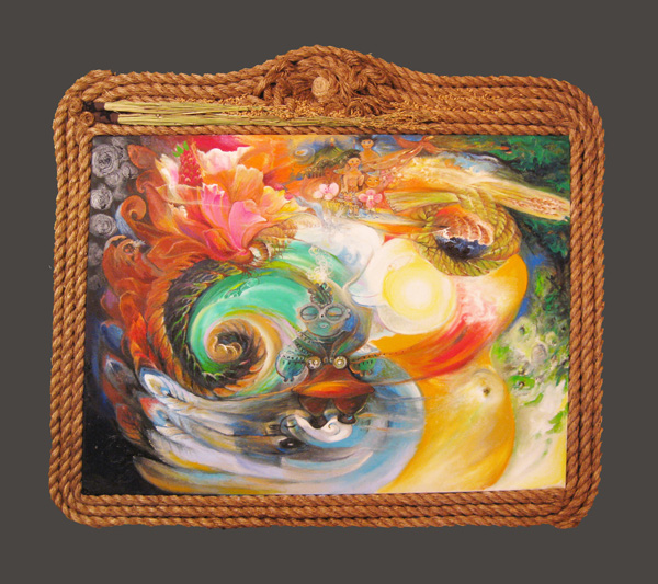 thumbnail of Oil on Canvas with Manila Rope Frame by Atsuko Mu Yuma titled Mystical Nature A.