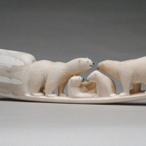 thumbnail of Sculpture made out of walrus ivory, baleen, ink by Edwin Noongwook titled Savoonga, St. Lawrence Island - Polar Bears and Cubs.