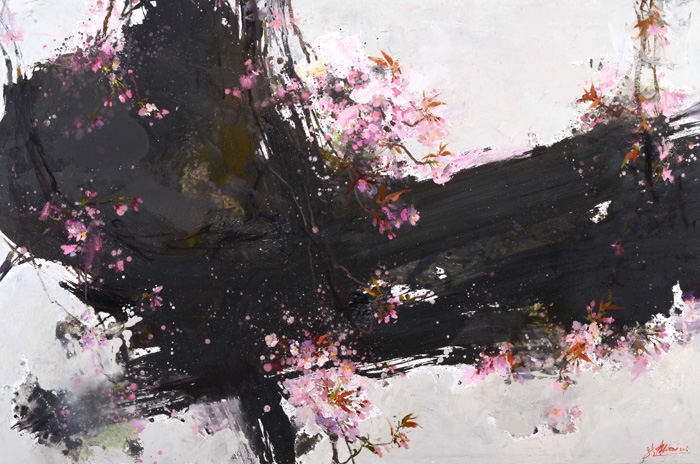 Oil on canvas by Chin-Lung Huang titled Calligraphic Line Rendering Spring.