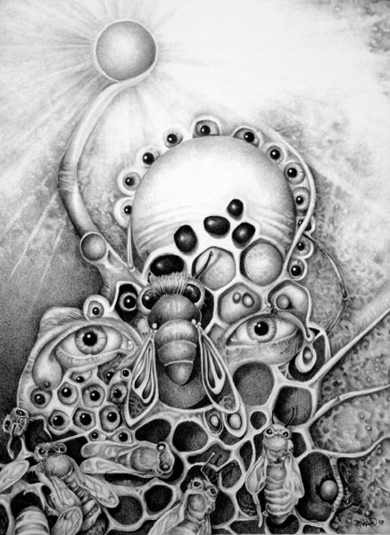 thumbnail of Graphite on paper by Janelle McKain titled Hive of Perception.