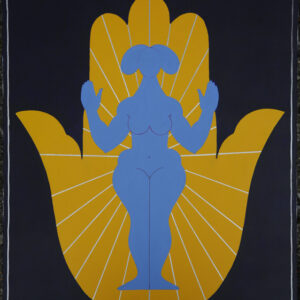 thumbnail of Blue figure in a yellow hand with a navy blue background