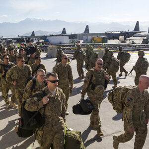 thumbnail of A contingent of American troops conclude their tour in Afghanistan and prepare to fly home