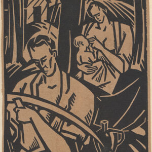 thumbnail of Illustration of father cleaning a pickaxe and mother breastfeeding baby