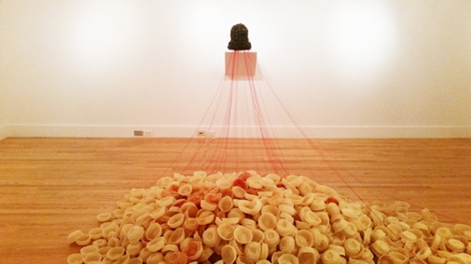 thumbnail of Gold, rice, human hair, cotton sculpture by Hayoon Jay Lee.
