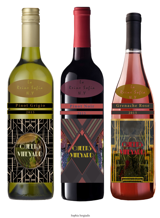 thumbnail of Digital pigment print by Sophia Sergiadis titled Wine Bottle Labels.